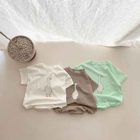 Simple Cartoon Goose Short Sleeved Climbing Clothes Refreshing Leisure Fart One-piece Clothes